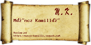 Müncz Kamilló névjegykártya